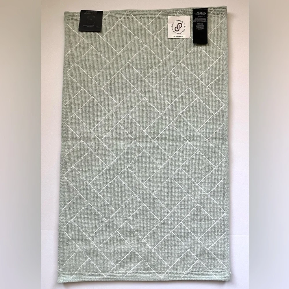 🎁Ralph Lauren Bath Rug - Skid Resistant- Cotton - 21” x 34”- Mint & White